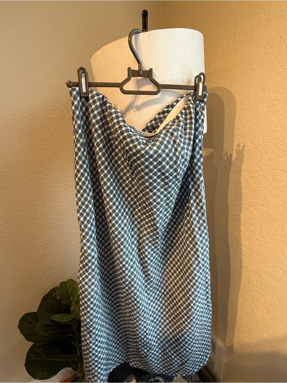 Madewell Navy and White Gingham Slip Skirt